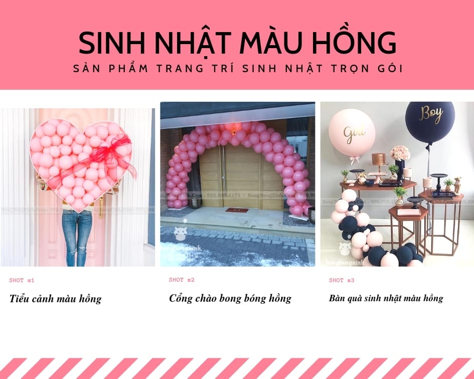 Trang trí sinh nhật trọn gói chủ combo màu hồng Trang trí sinh nhật trọn gói chủ combo màu hồng