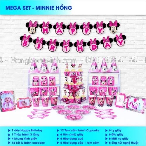 Bộ trang trí sinh nhật Minnie Hồng BBX541