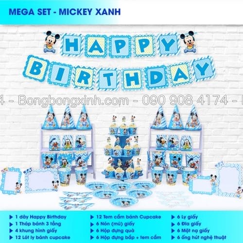 Set trang trí sinh nhật Mickey Xanh BBX544