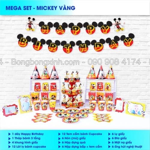 Bộ phụ kiện sinh nhật Mickey Vàng BBX545