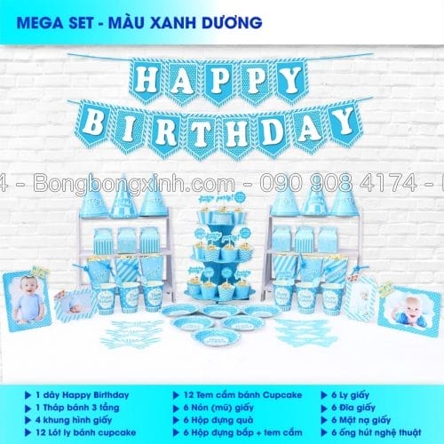 Set trang trí sinh nhật Màu Xanh Dương BBX547