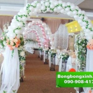 Cổng chào tiệc cưới bong bóng trắng xinh đẹp 076