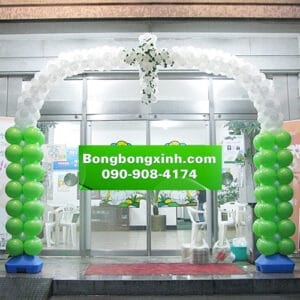 Cổng chào khai trương màu xanh trắng 042