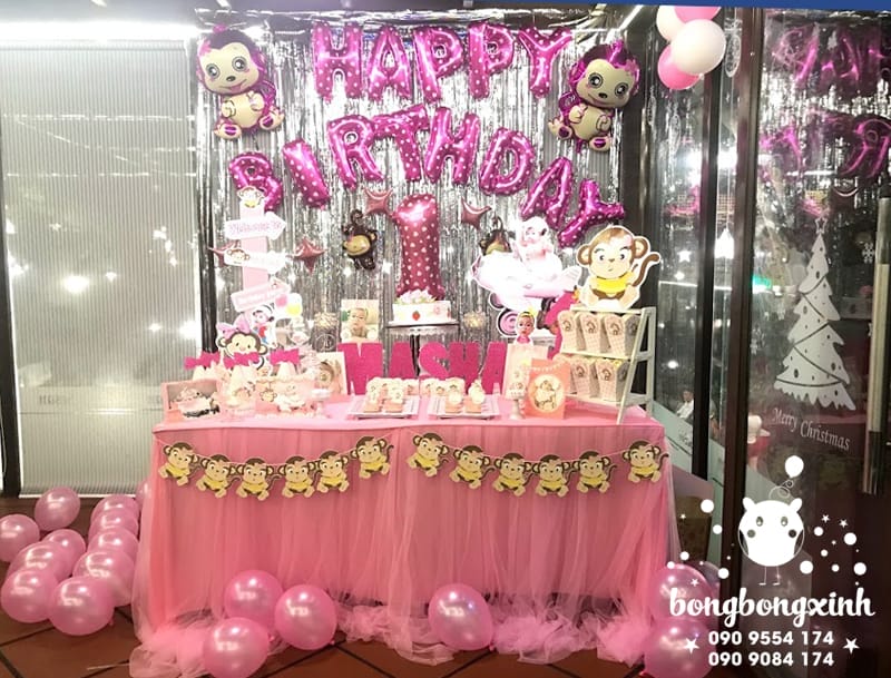 Trang trí bàn sinh nhật chủ đề khỉ con BQ143 Trang trí bàn sinh nhật chủ đề khỉ con BQ143