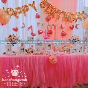 Trang Trí Sinh Nhật Cho Bé Gái Theo Chủ Đề Màu Hồng BQ171
