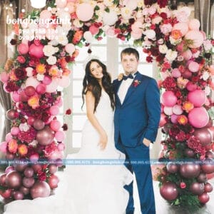 Cổng chảo tiệc cưới kết hợp giữa bong bóng và hoa hồng CA121