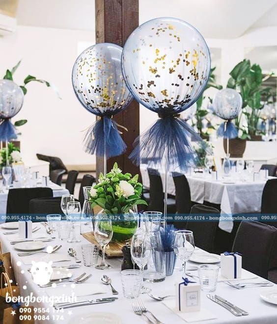 Trang trí bàn tiệc cưới với bong bóng kim tuyến BT059 Trang trí bàn tiệc cưới với bong bóng kim tuyến BT059