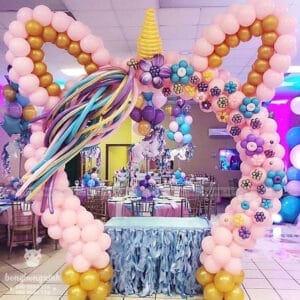 Bàn bong bóng sinh nhật kỳ lân hồng BQ206