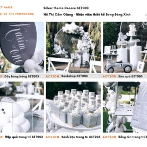 Bộ sản phẩm tông màu bạc SET003 trang trí sinh nhật cho bé theo chủ đề