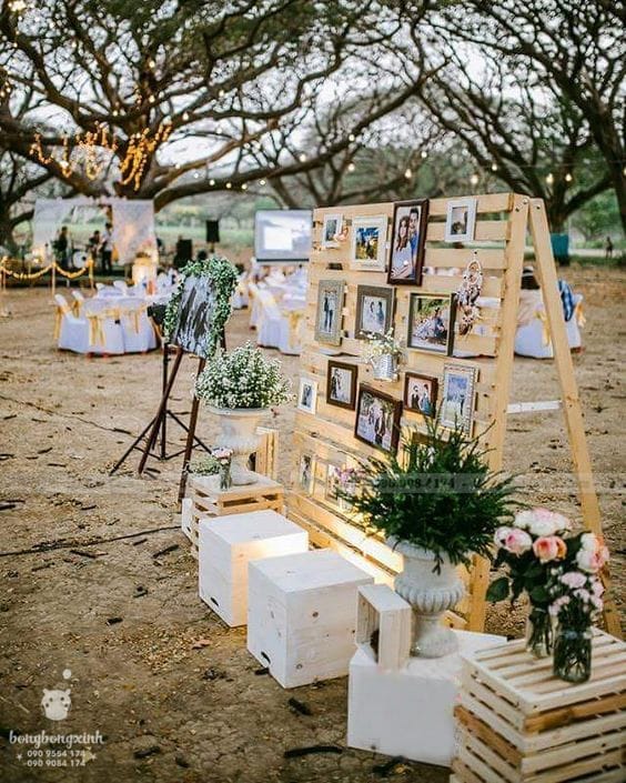 Trang trí đám cưới ngoài trời đẹp với bộ backdrop Memory BRC013