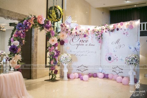 Backdrop tiệc cưới màu hồng khói BRC020