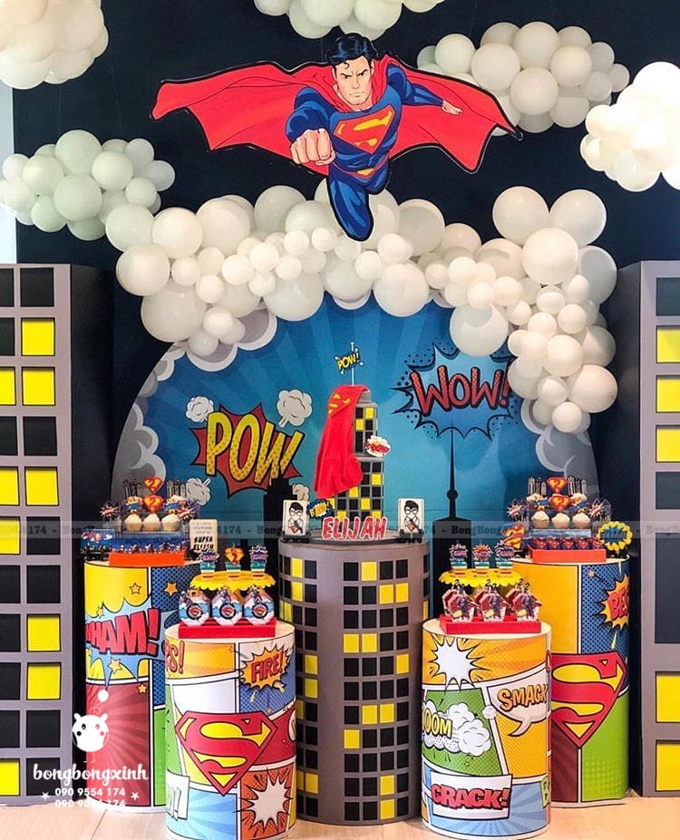 Backdrop sinh nhật cho bé chủ đề Superman BBBN149