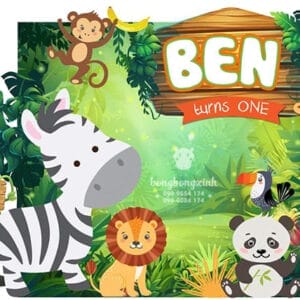 Backdrop trang trí thôi nôi cho bé yêu chủ đề muôn thú BBX009