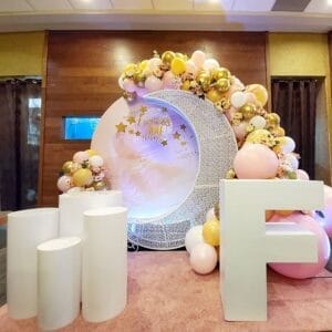 Trang trí sinh nhật trọn gói trắng hồng BBX137