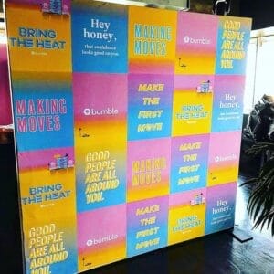 Backdrop khai trương văn phòng độc lạ đầy màu sắc BBX183