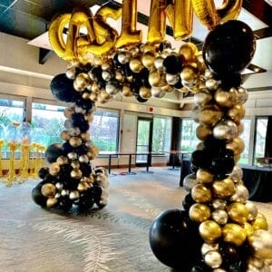 Cổng chào khai trương bóng chrome vàng đồng, bạc và đen BBX228