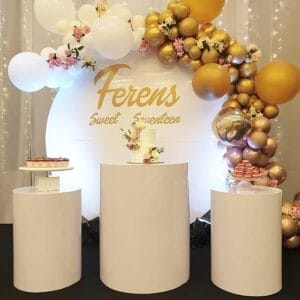 Trang trí sinh nhật trọn goi vàng đồng và trắng BBX270