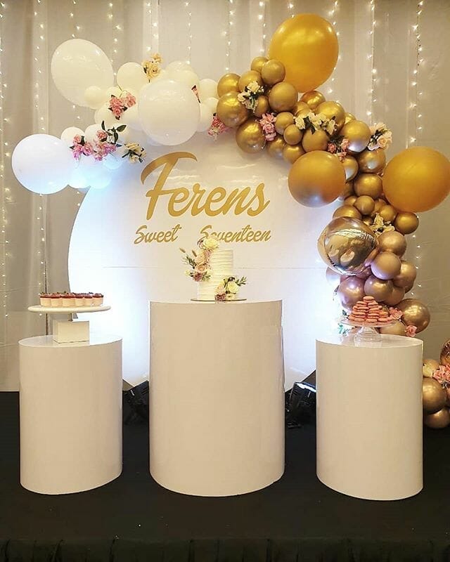 Trang trí sinh nhật trọn gói vàng đồng và trắng BBX270 Trang trí sinh nhật trọn goi vàng đồng và trắng BBX270