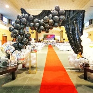 Cổng chào sinh nhật bong bóng chrome đen bạc BBX288