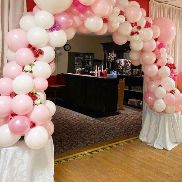 Cổng bong bóng trang trí sinh nhật màu hồng và trắng BBX435