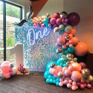 Backdrop sinh nhật chủ đề nàng tiên cá lung linh sang trọng BBX495