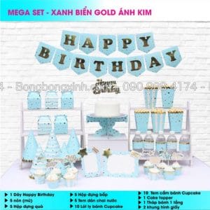 Set phụ kiện sinh nhật Xanh Biển Gold Ánh Kim BBX533