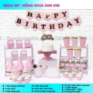 Bộ phụ kiện sinh nhật Hồng Gold Ánh Kim BBX551