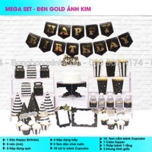 Set trang trí sinh nhật Đen Gold Ánh Kim BBX556
