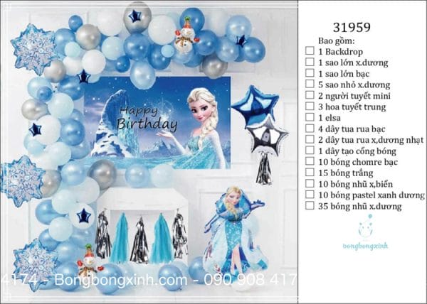 Set trang trí sinh nhật chủ đề ngựa công chúa Elsa BBX586