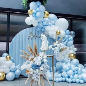 Backdrop sinh nhật xanh trắng xinh đẹp BBX595