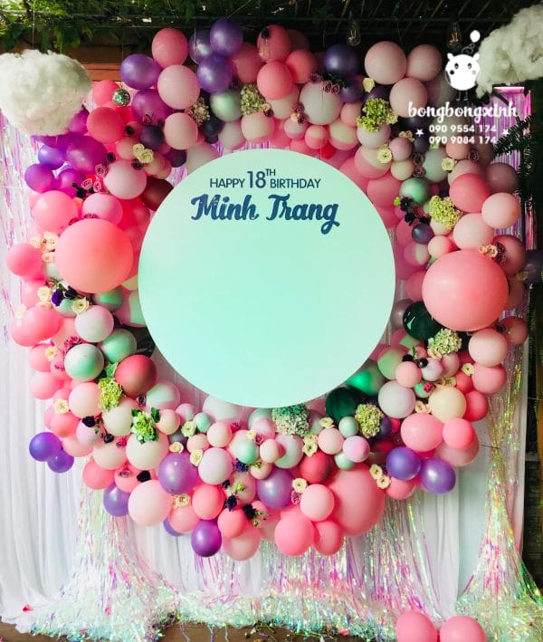 Backdrop bong bóng hồng thiết kế tròn XV321