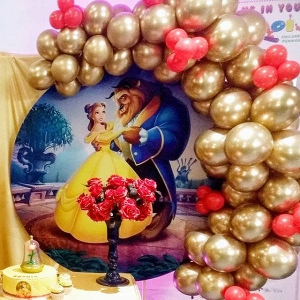 Trang trí backdorp sinh nhật người đẹp và quái thú BBX114