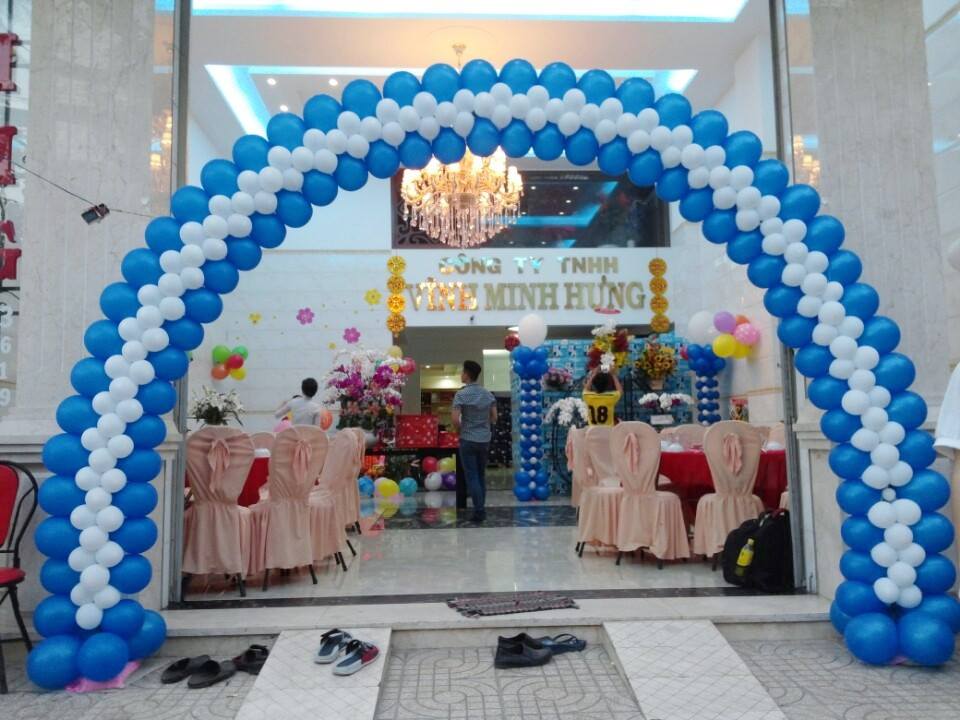 Cổng chào khai trương vòm trắng và xanh CC067