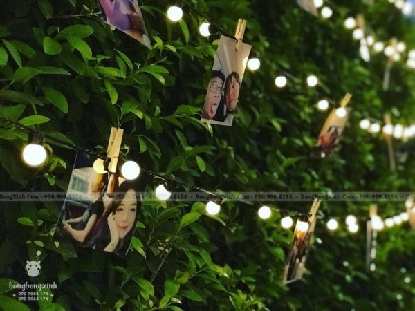 Dây đèn led và ảnh trang trí sinh nhật phong cach Rustic mộc độc đáo