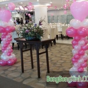 Trang trí đường dẫn tiệc cưới hồng trắng 026