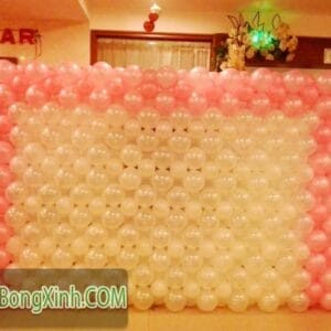 Tường bong bóng hồng trắng xinh xắn 027