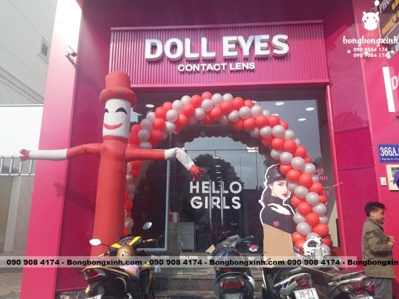 Cổng chào khai trương xoắn đỏ xám và con rối hơi CC064 Cổng chào khai trương xoắn đỏ xám và con rối hơi CC064