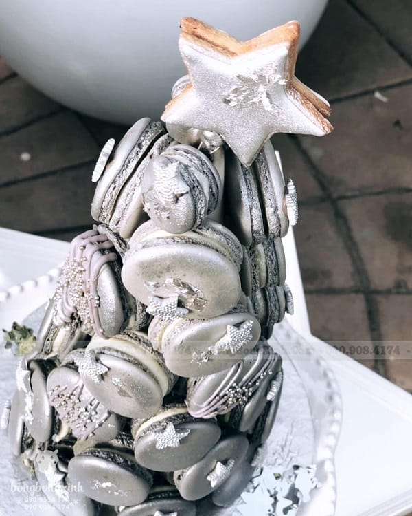 Trang trí sinh nhật trọn gói màu bạc bánh macaron