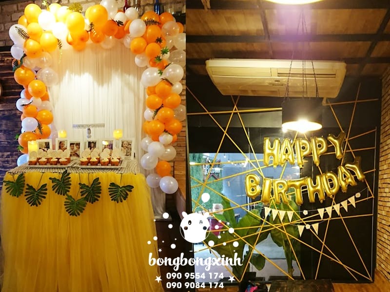 Bàn gallery trang trí sinh nhật với bong bóng bạc BQ163