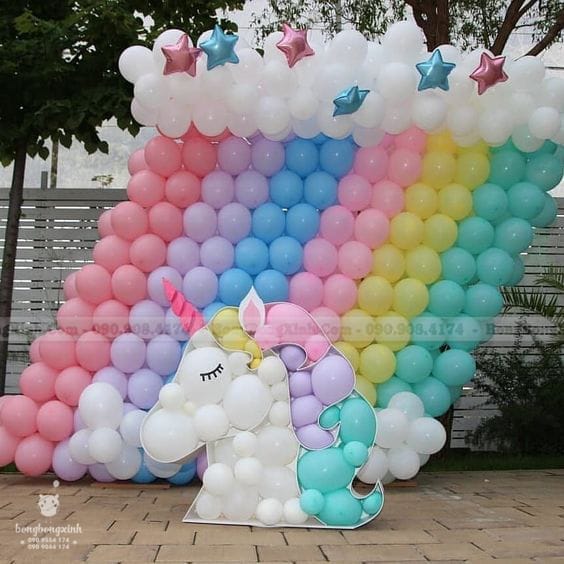 Backdrop sinh nhật kết hợp bong bóng đẹp cho bé gái BBBN139
