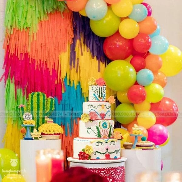 Backdrop đa sắc BBBN140 trang trí tiệc thôi nôi cho bé gái