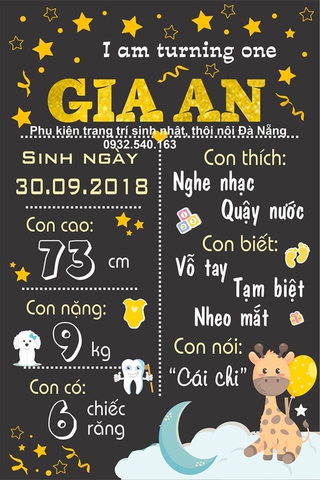 Bảng thông tin sinh nhật của bé