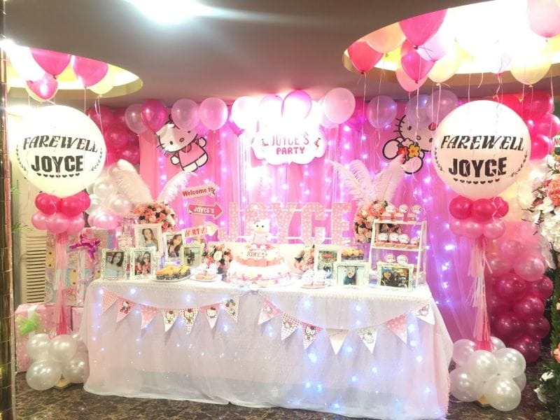 Chủ đề trang trí sinh nhật màu hồng kết hợp Hello Kitty