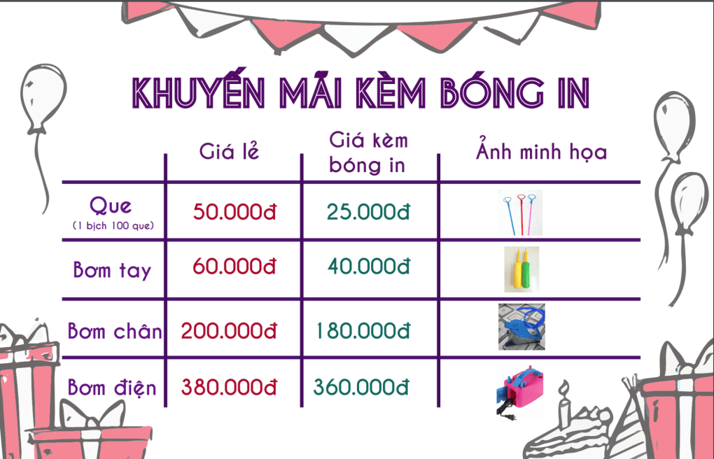 Khuyến mãi kèm bong bóng in Khuyến mãi kèm bong bóng in