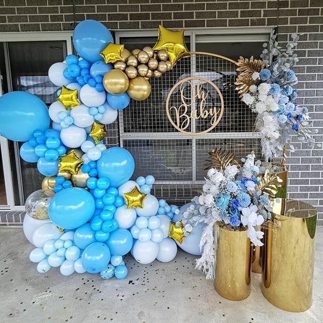 Tiểu cảnh sinh nhật sang trọng màu trắng xanh XV617