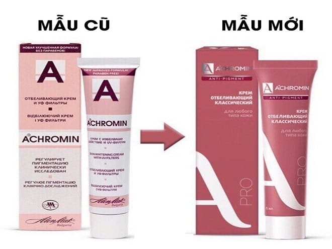 mẫu cũ và mới của kem Achromin của Nga