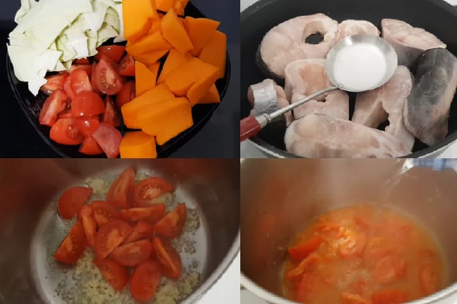 Sơ chế bí đỏ và cà chua