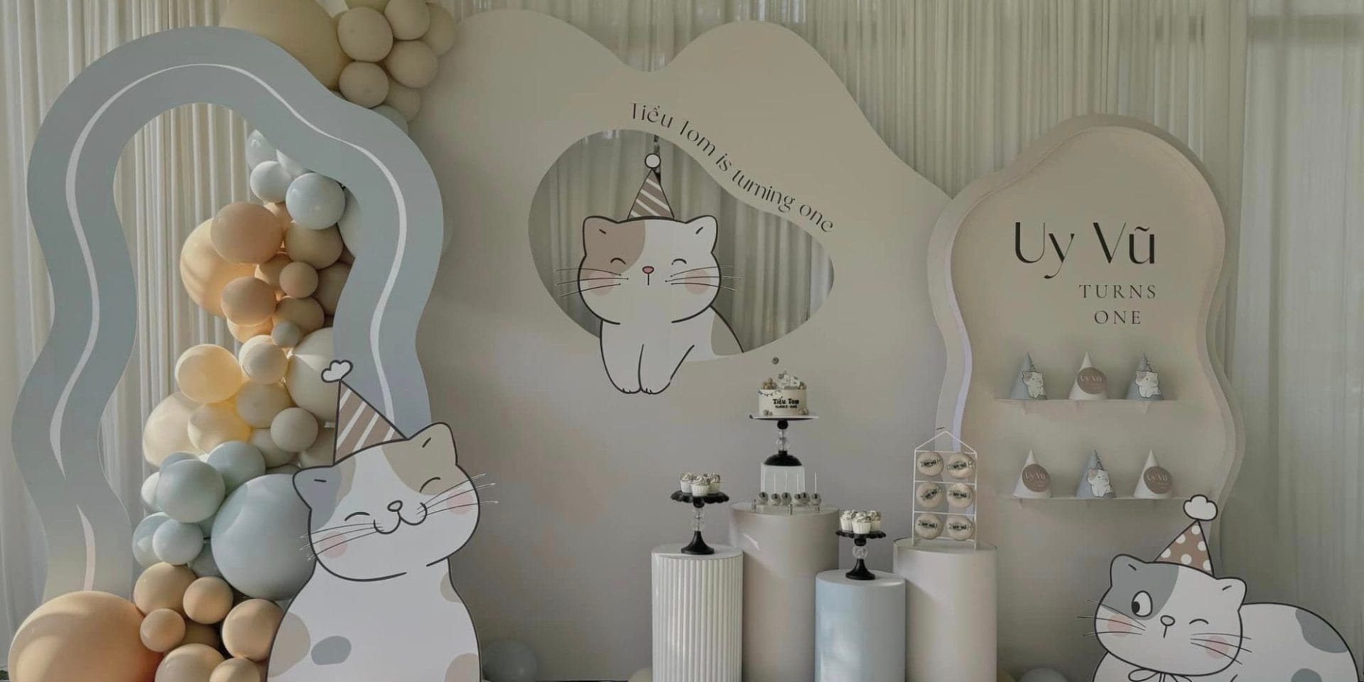 trang tri sinh nhat chu de meo trang