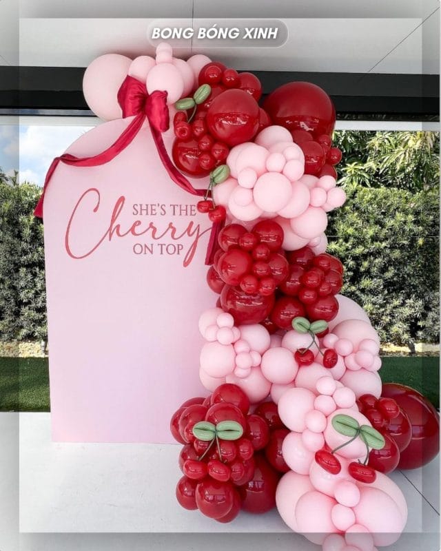 Trang Trí Sinh Nhật Bé Gái Chủ Đề Cherry – Hồng Pastel & Đỏ Cherry Cực Xinh 2025 Trang Trí Sinh Nhật