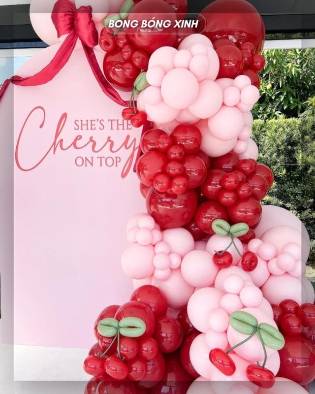 Trang Trí Sinh Nhật Bé Gái Chủ Đề Cherry – Hồng Pastel & Đỏ Cherry Cực Xinh 2025 20